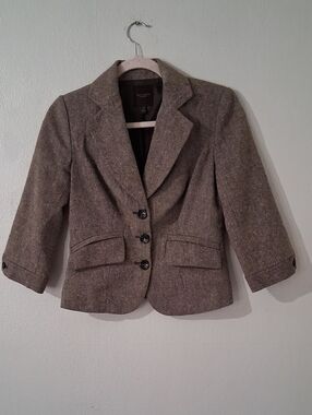 Brown Blazer Wool Mix Mid Sleeve